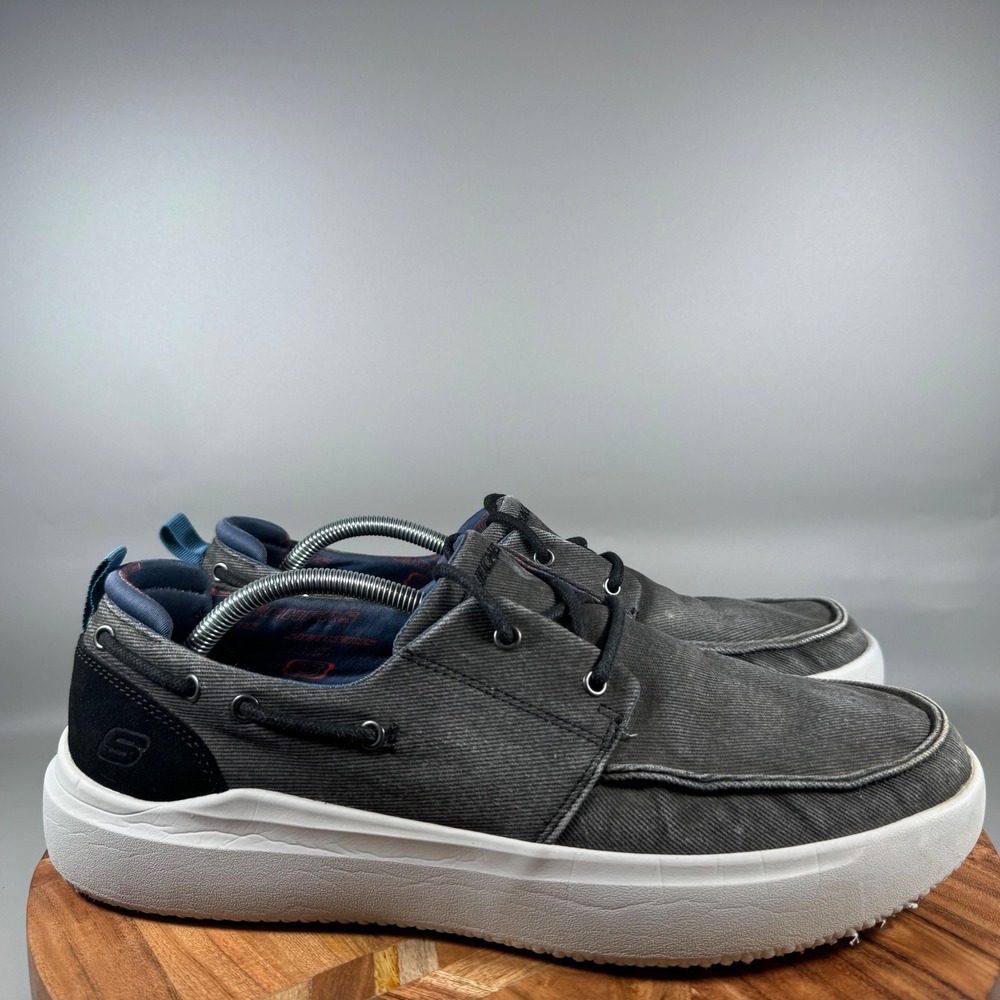 Skechers Higgins Edson Men's Casual Boat Shoes Black Lace Up Shoes Size 12‎